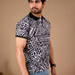 Black Premium Fabric Regular Printed Polo T Shirt For Men