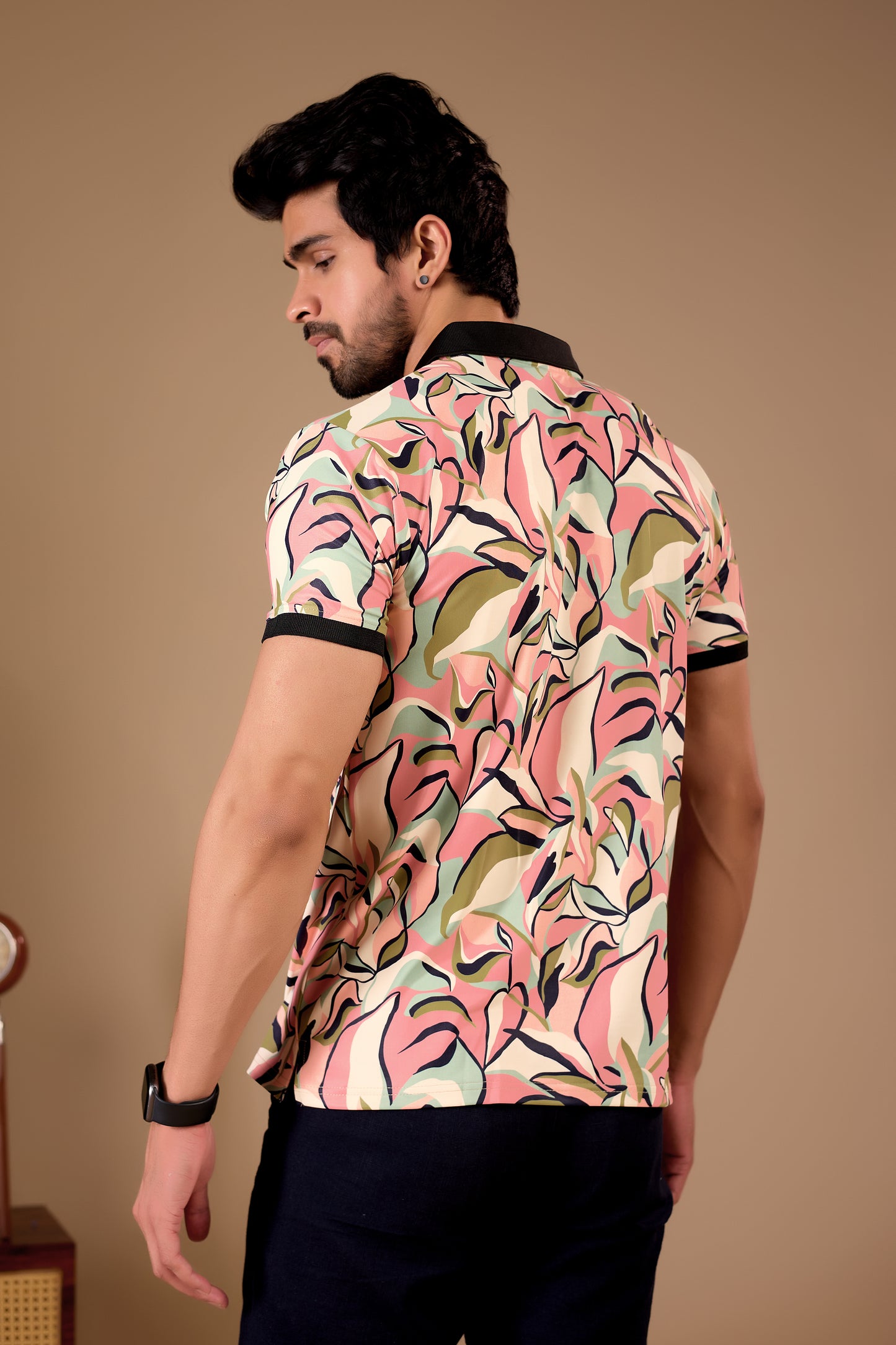 Multicolor Premium Fabric Regular Printed Polo T Shirt For Men