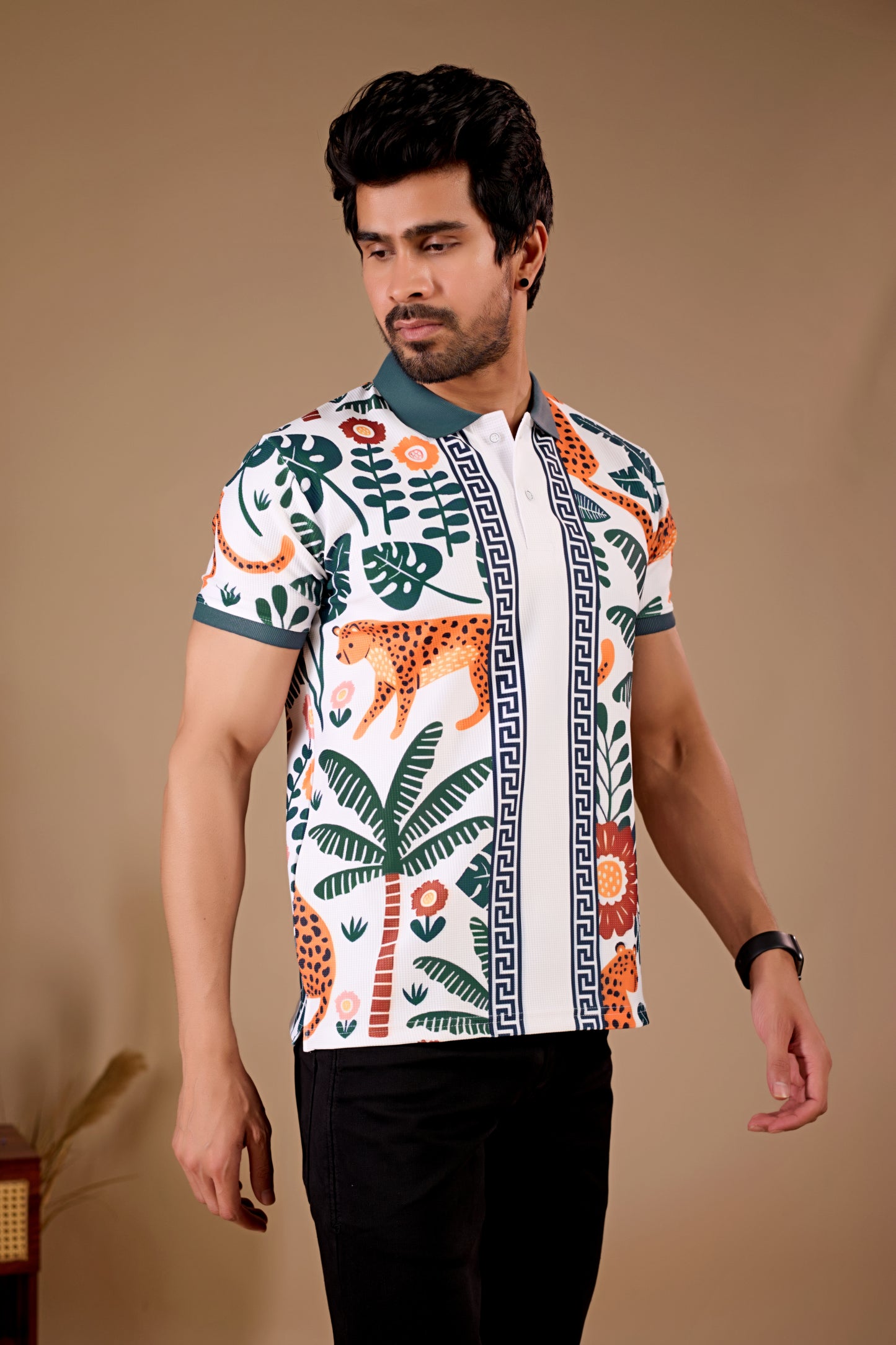 Multicolor Premium Fabric Regular Printed Polo T Shirt For Men