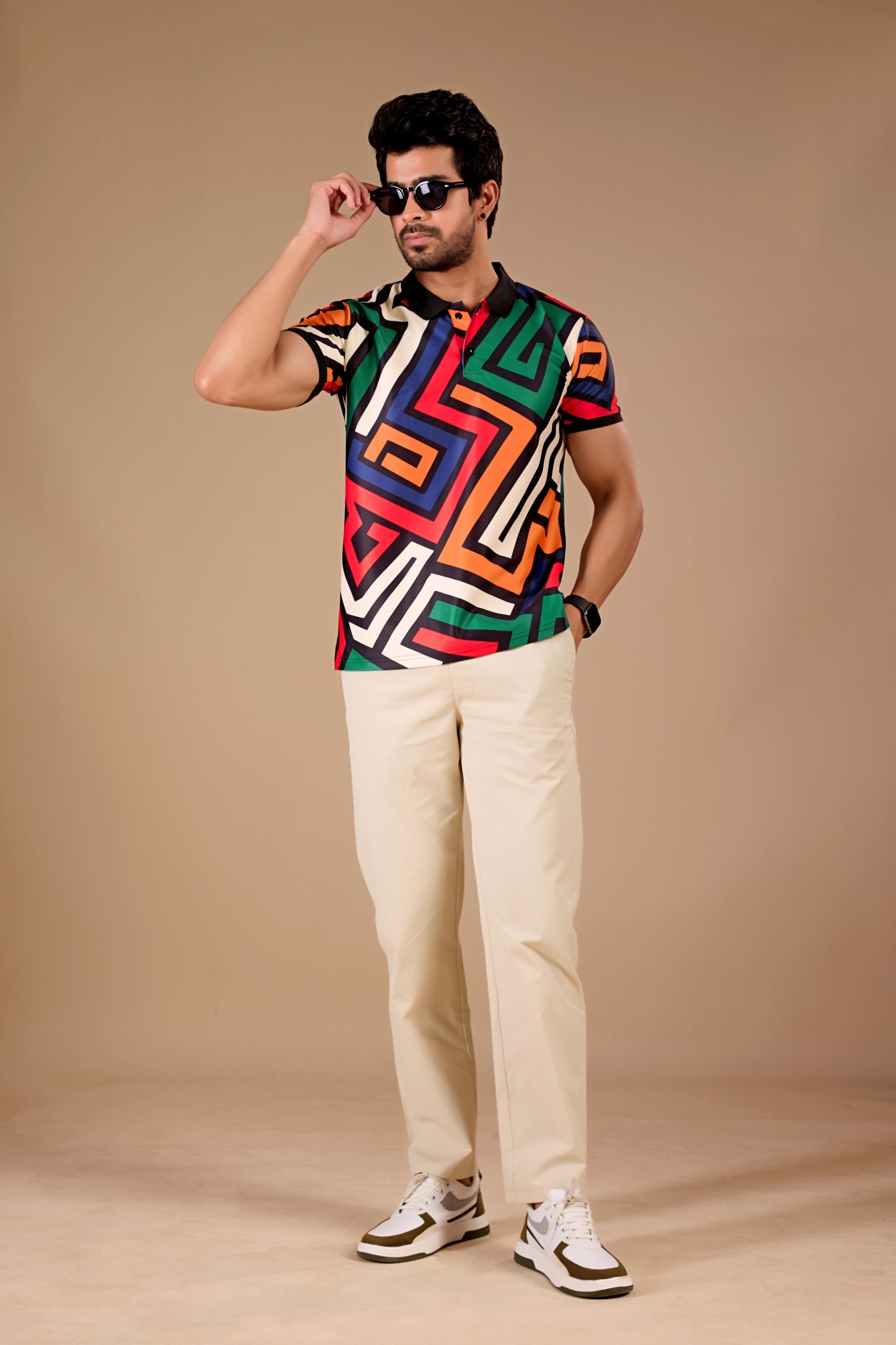 Multicolor Premium Fabric Regular Printed Polo T Shirt For Men