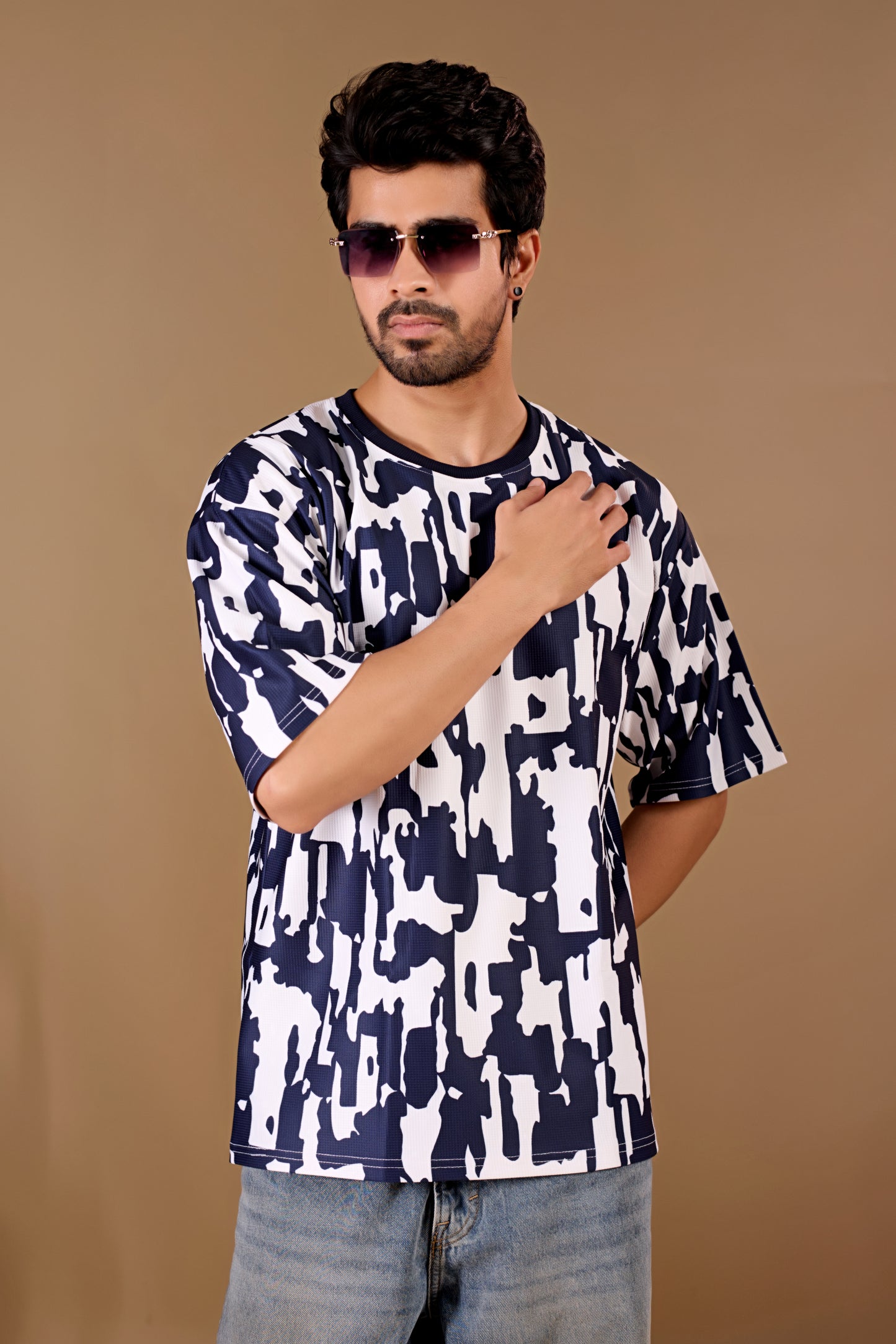 Blue Premium Fabric Oversized Printed T Shirt For Men