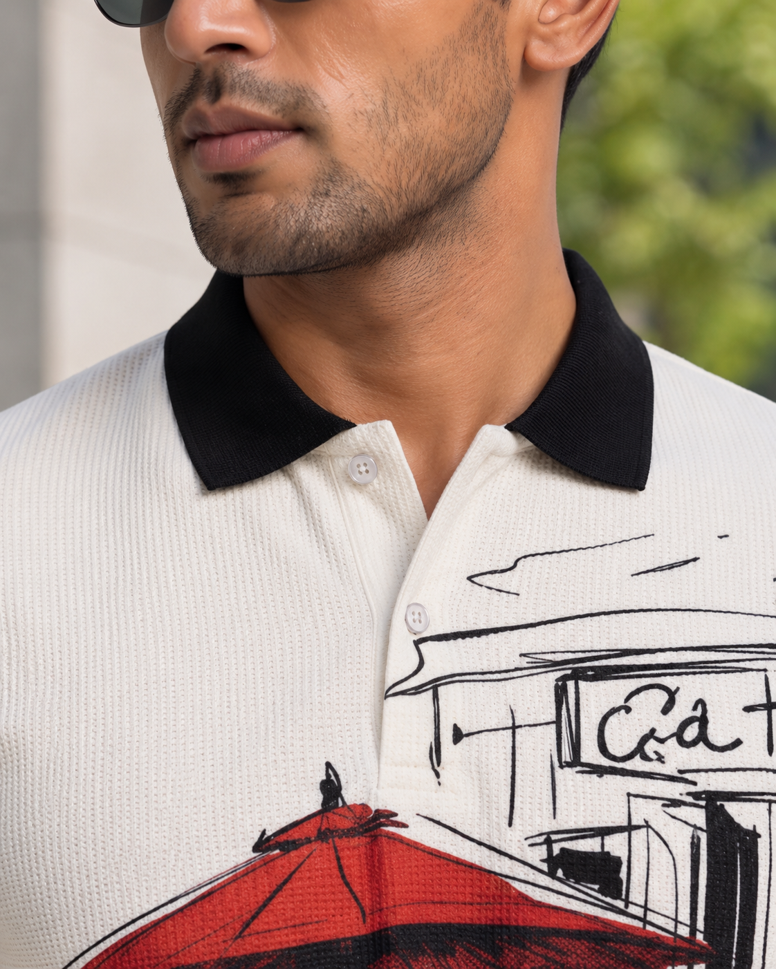 Street Side Cafe Sketch Men's Polo T-Shirt � White