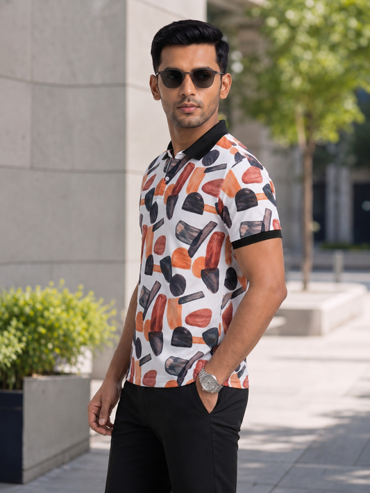 Tshirtsbuddy Men's Watercolor Abstract Shape Polo T-Shirt