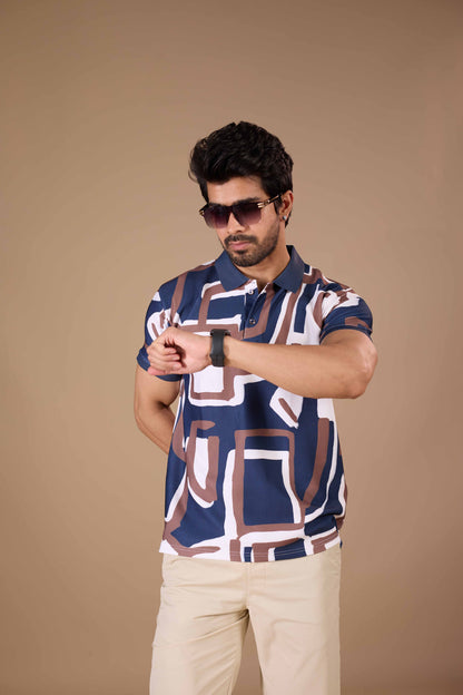 tshirtsbuddy Men's Geometric Brushstroke Pattern Polo T-Shirt