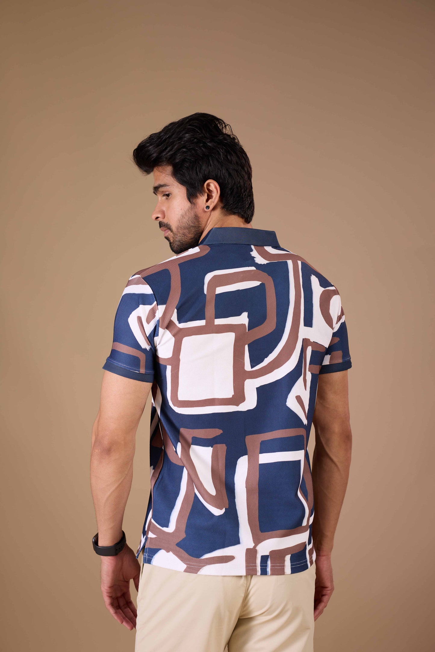 tshirtsbuddy Men's Geometric Brushstroke Pattern Polo T-Shirt