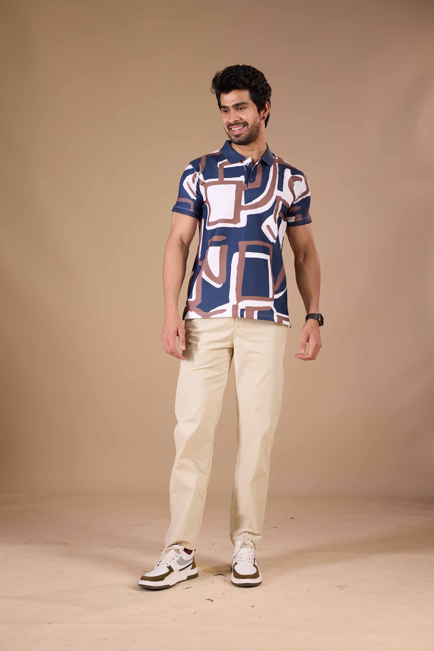 tshirtsbuddy Men's Geometric Brushstroke Pattern Polo T-Shirt