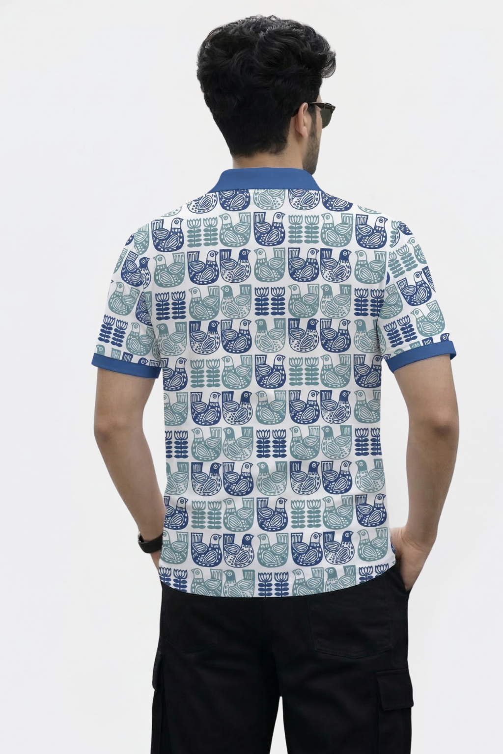 Tshirtsbuddy Men's Folk Art Bird and Floral Polo T-Shirt