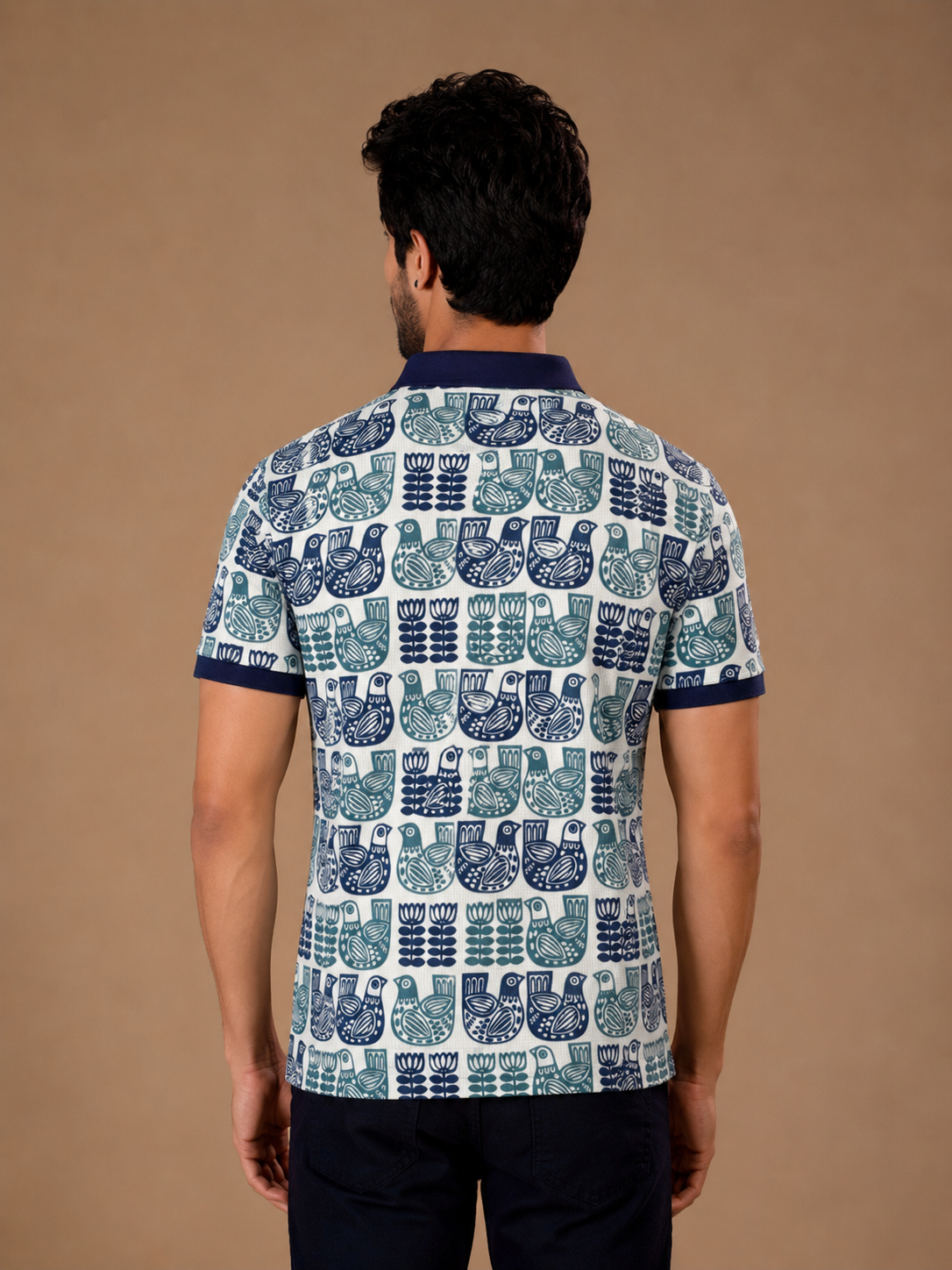 Tshirtsbuddy Men's Folk Art Bird and Floral Polo T-Shirt