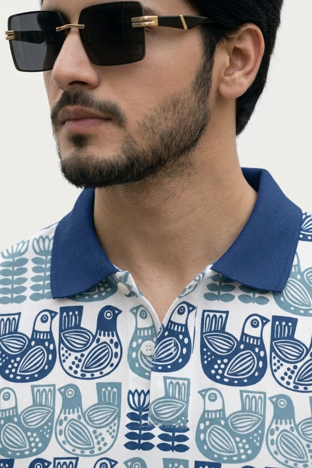 Tshirtsbuddy Men's Folk Art Bird and Floral Polo T-Shirt