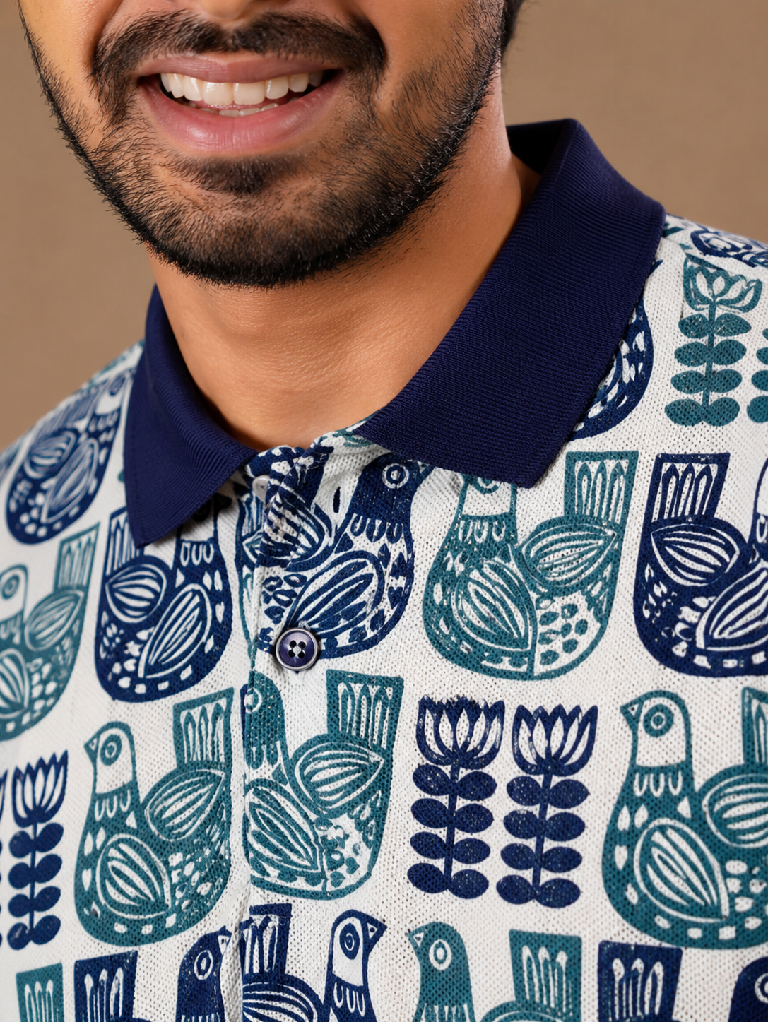 Tshirtsbuddy Men's Folk Art Bird and Floral Polo T-Shirt