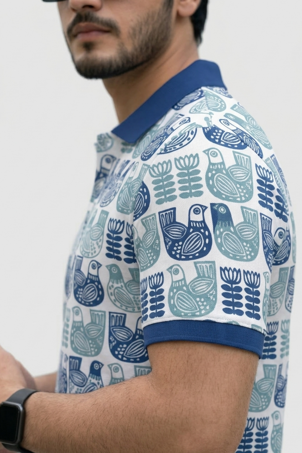 Tshirtsbuddy Men's Folk Art Bird and Floral Polo T-Shirt