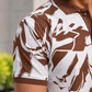 Tshirtsbuddy Men's Rustic Brown Abstract Camo & Leaf Print Polo T-Shirt
