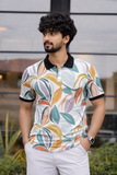 Tshirtsbuddy Men's Tropical Leaf & Feather Print Polo T-Shirt