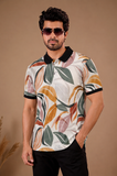 Tshirtsbuddy Men's Tropical Leaf & Feather Print Polo T-Shirt