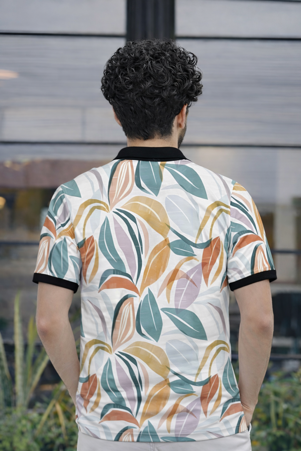 Tshirtsbuddy Men's Tropical Leaf & Feather Print Polo T-Shirt