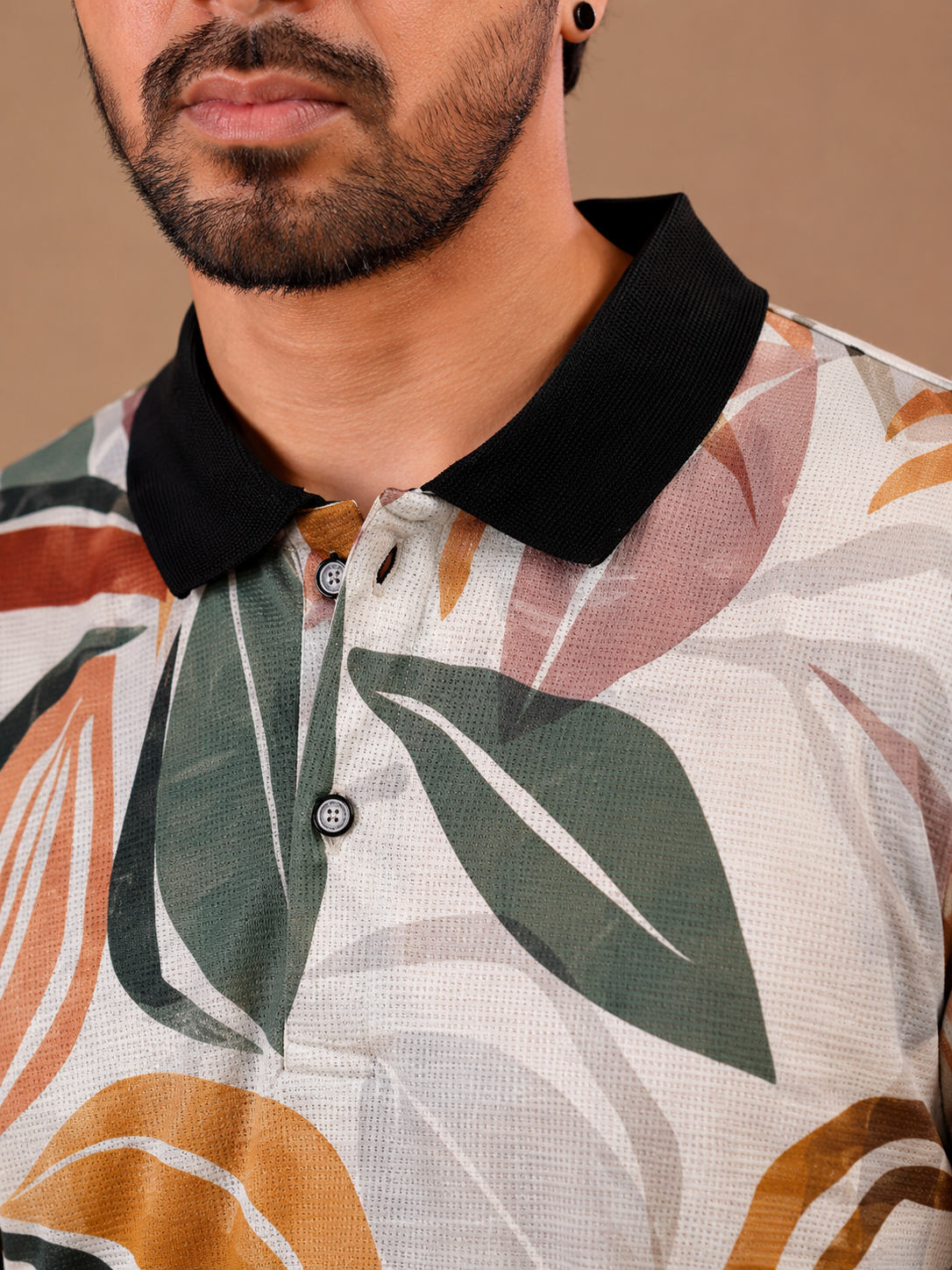 Tshirtsbuddy Men's Tropical Leaf & Feather Print Polo T-Shirt