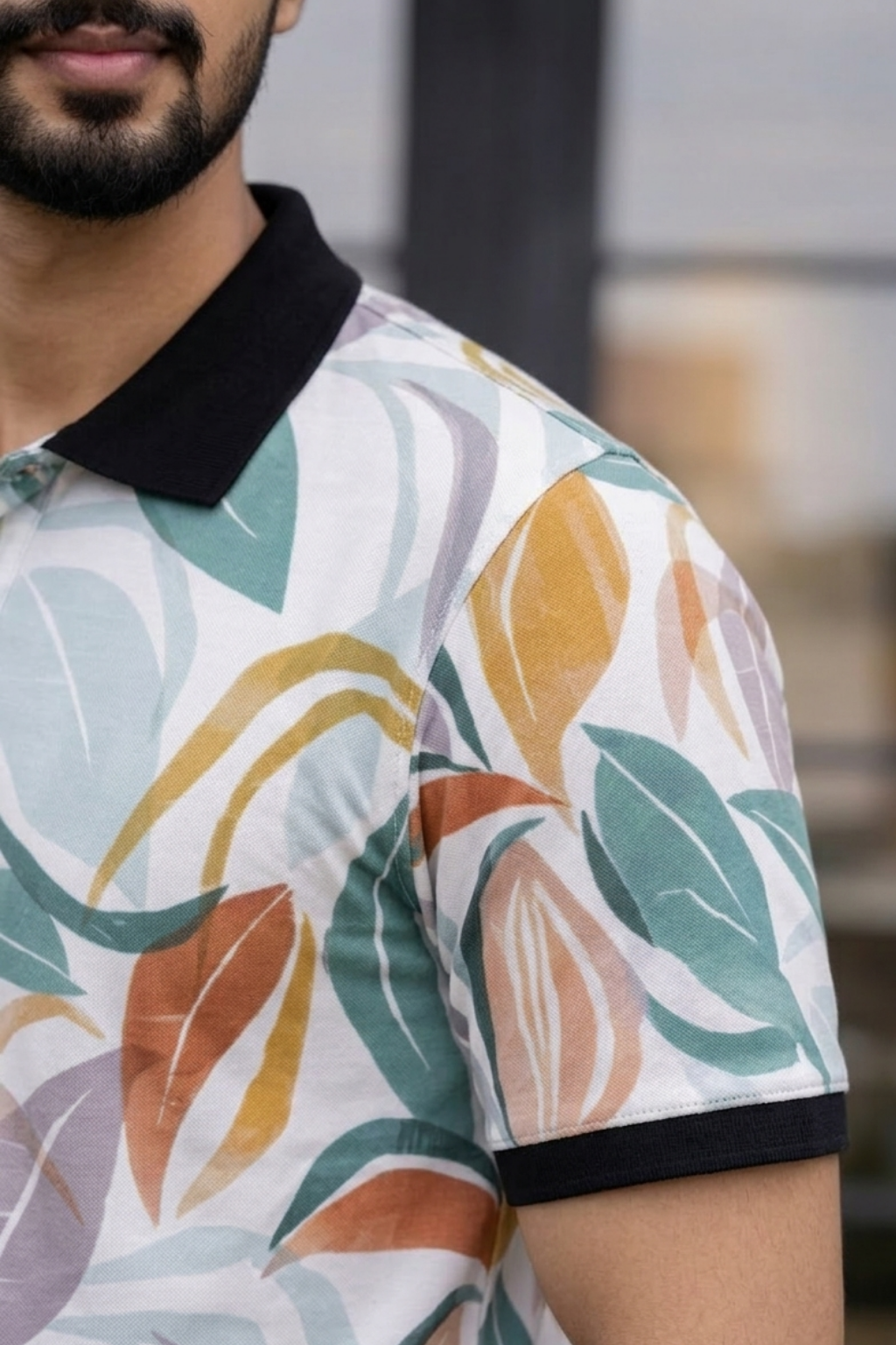 Tshirtsbuddy Men's Tropical Leaf & Feather Print Polo T-Shirt