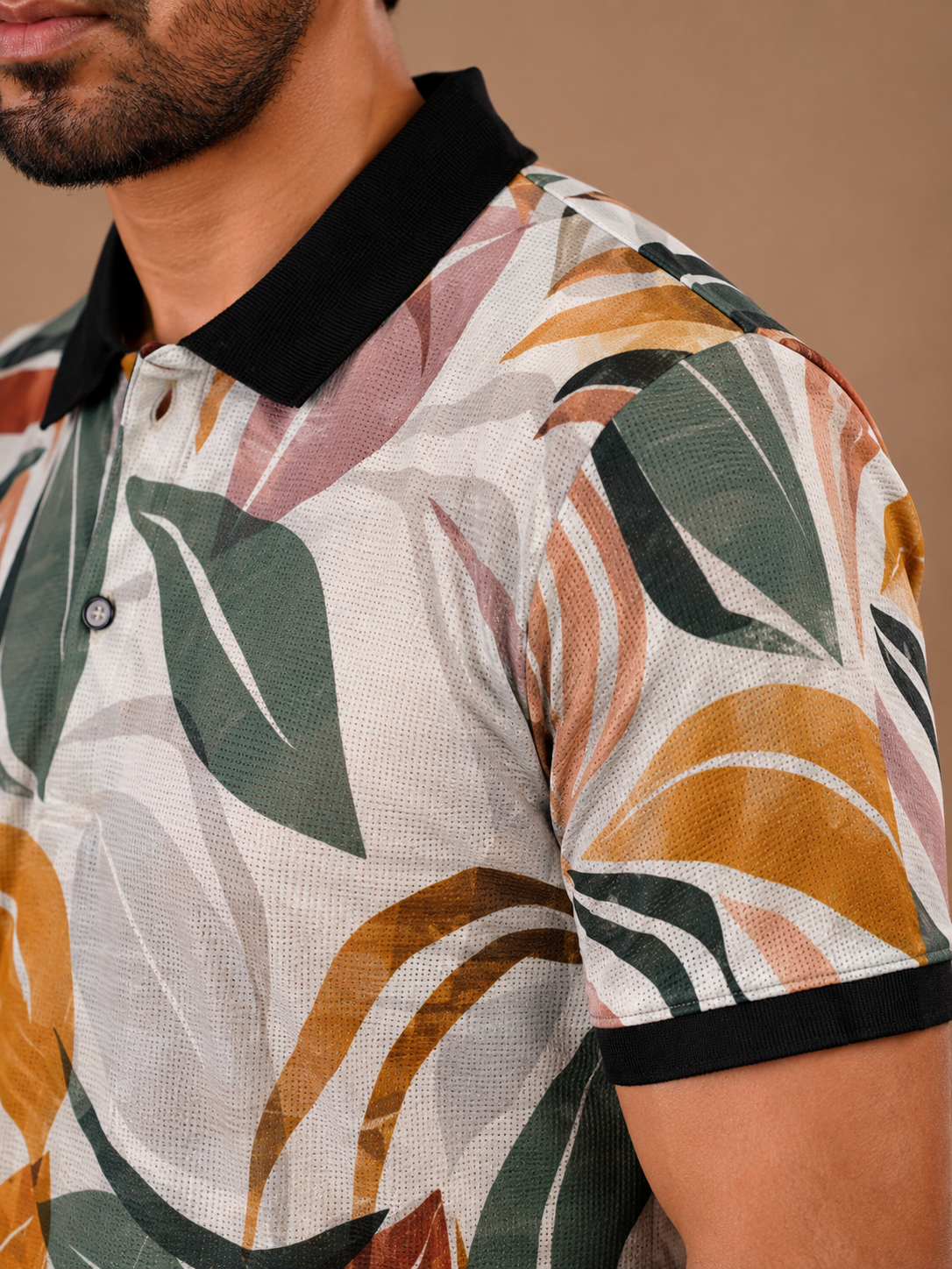 Tshirtsbuddy Men's Tropical Leaf & Feather Print Polo T-Shirt