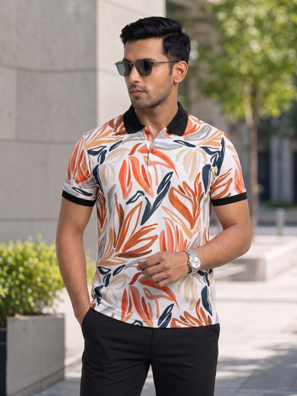 Tshirtsbuddy Men's Abstract  Floral Polo T-Shirt