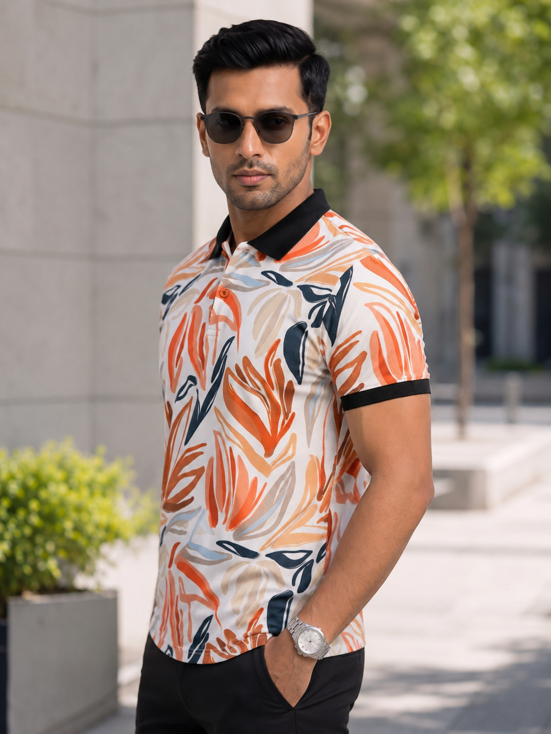 Tshirtsbuddy Men's Abstract  Floral Polo T-Shirt