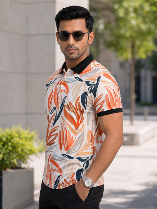 Tshirtsbuddy Men's Abstract  Floral Polo T-Shirt