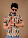 Tshirtsbuddy Men's Vintage Wavy Stripe Polo T-Shirt