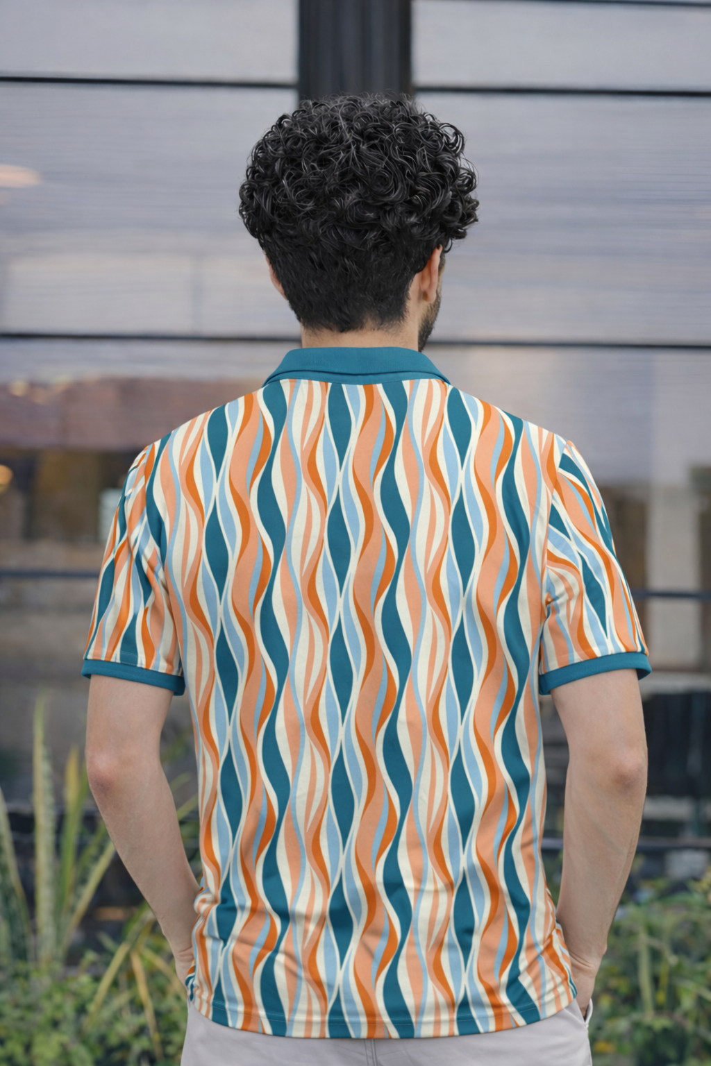Tshirtsbuddy Men's Vintage Wavy Stripe Polo T-Shirt