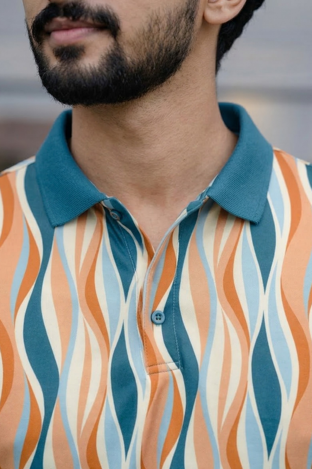 Tshirtsbuddy Men's Vintage Wavy Stripe Polo T-Shirt