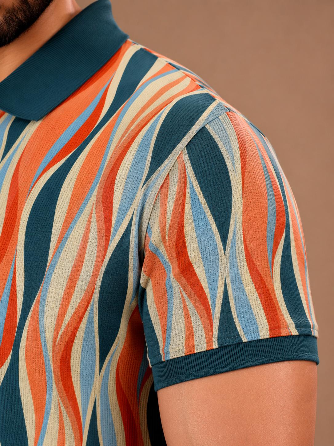 Tshirtsbuddy Men's Vintage Wavy Stripe Polo T-Shirt