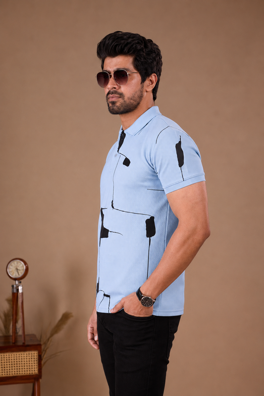 Tshirtsbuddy Abstract Print Men's Light Blue Polo T-Shirt