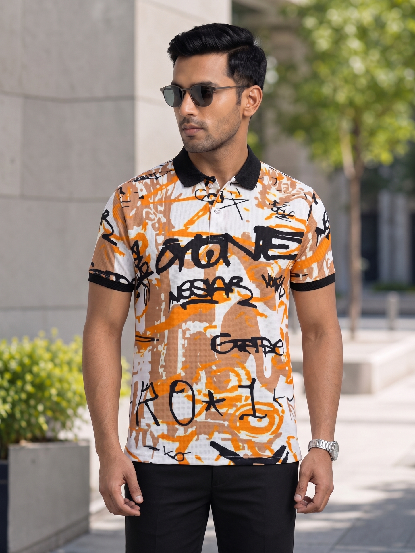 TshirtsBuddy Men's Urban Graffiti-Tag Abstract Print Polo Tshirt