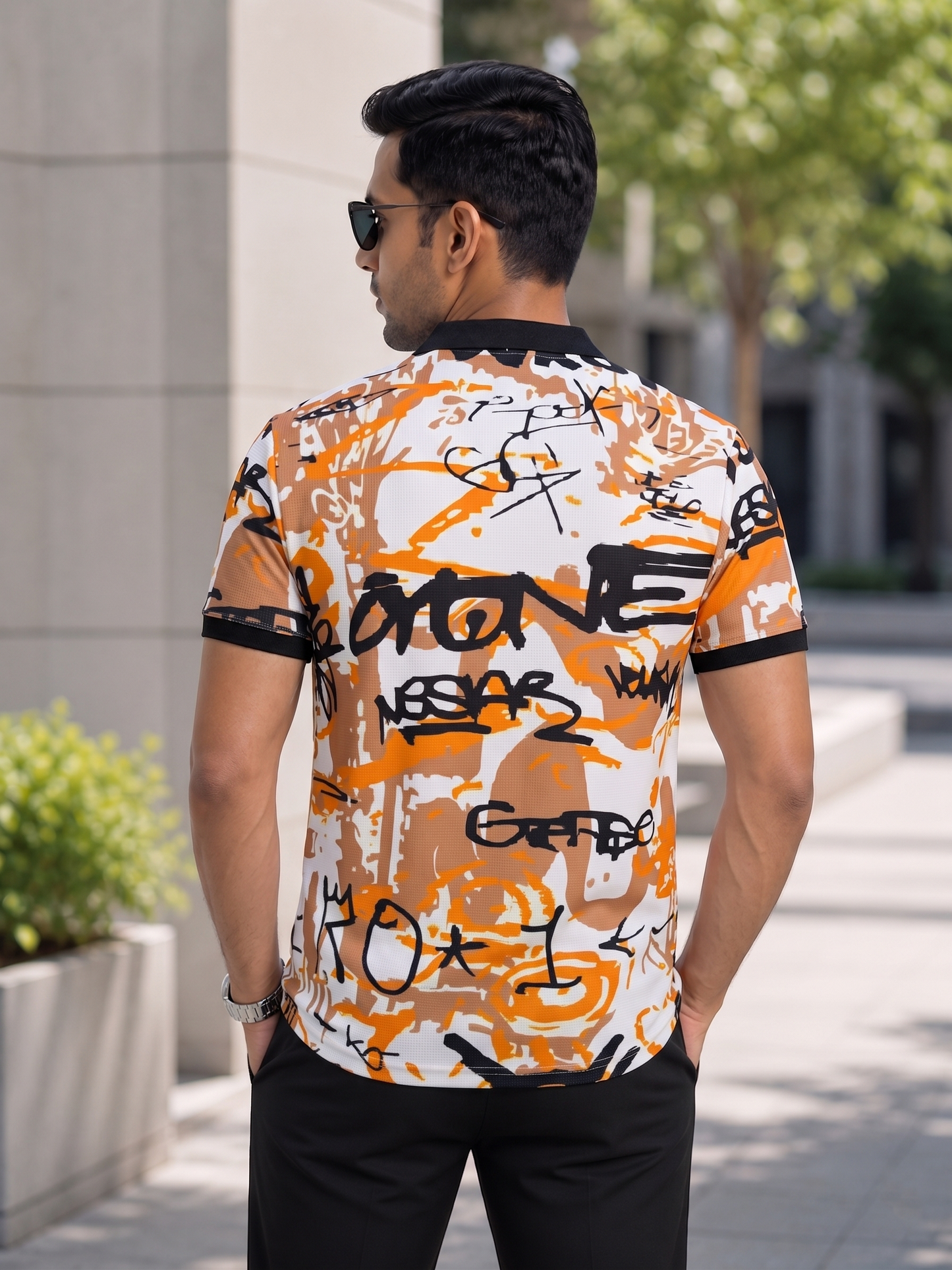 TshirtsBuddy Men's Urban Graffiti-Tag Abstract Print Polo Tshirt