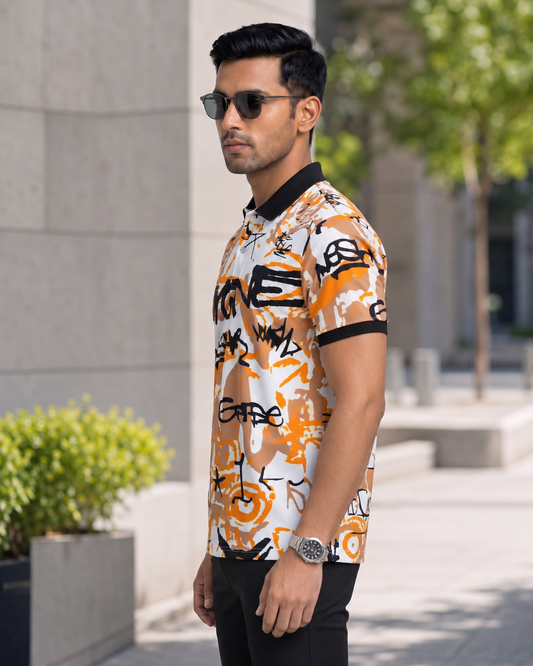 TshirtsBuddy Men's Urban Graffiti-Tag Abstract Print Polo Tshirt