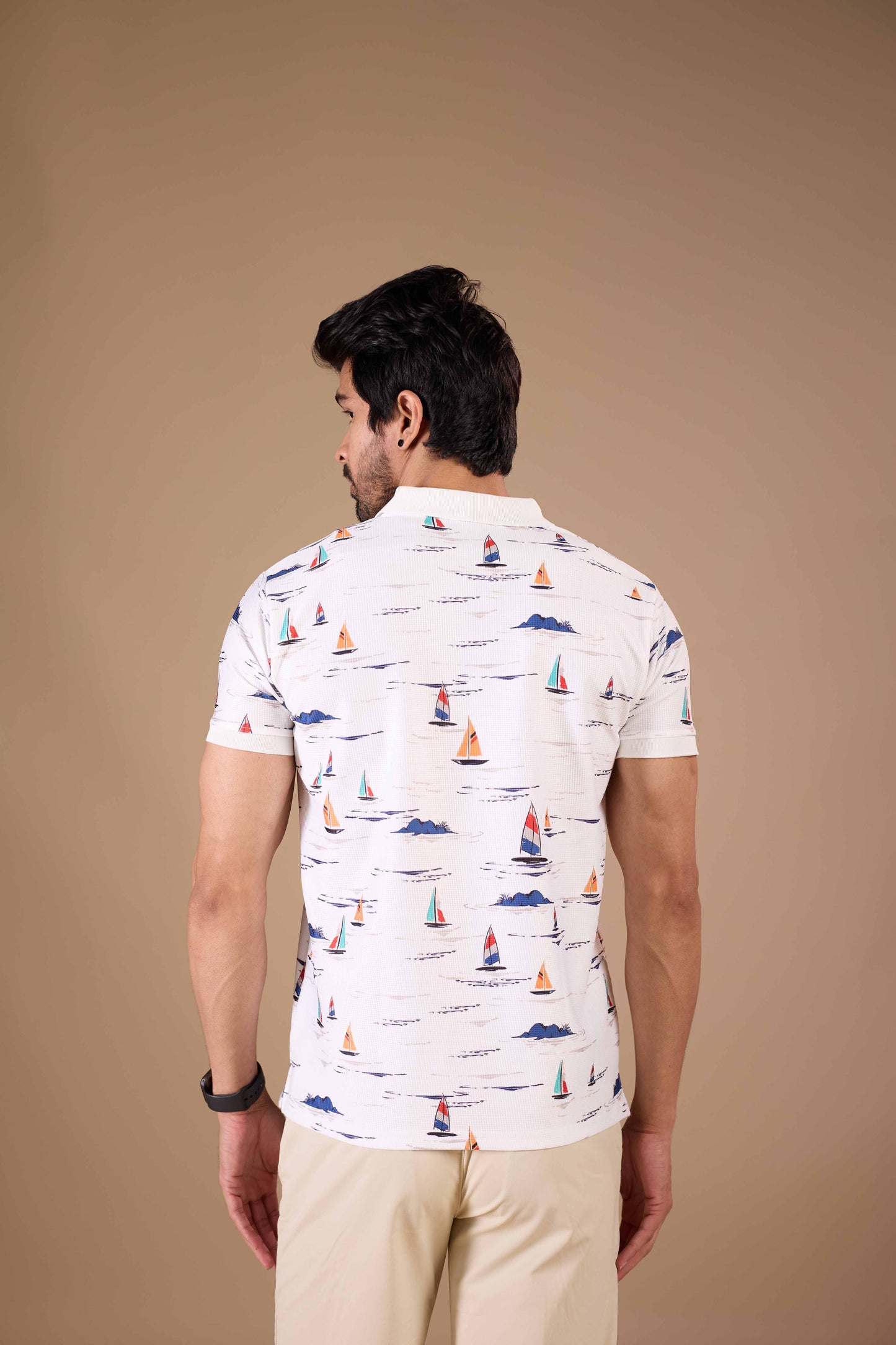 Tshirtsbuddy Men's White Nautical Sailboat Polo T-Shirt