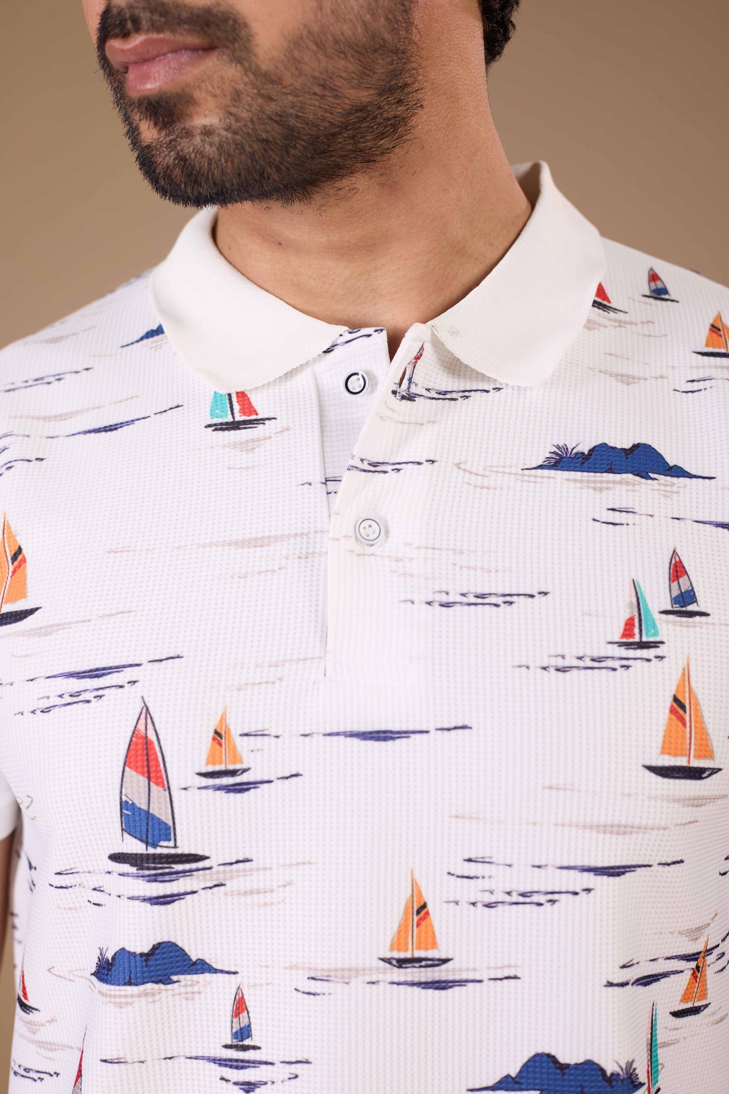 Tshirtsbuddy Men's White Nautical Sailboat Polo T-Shirt