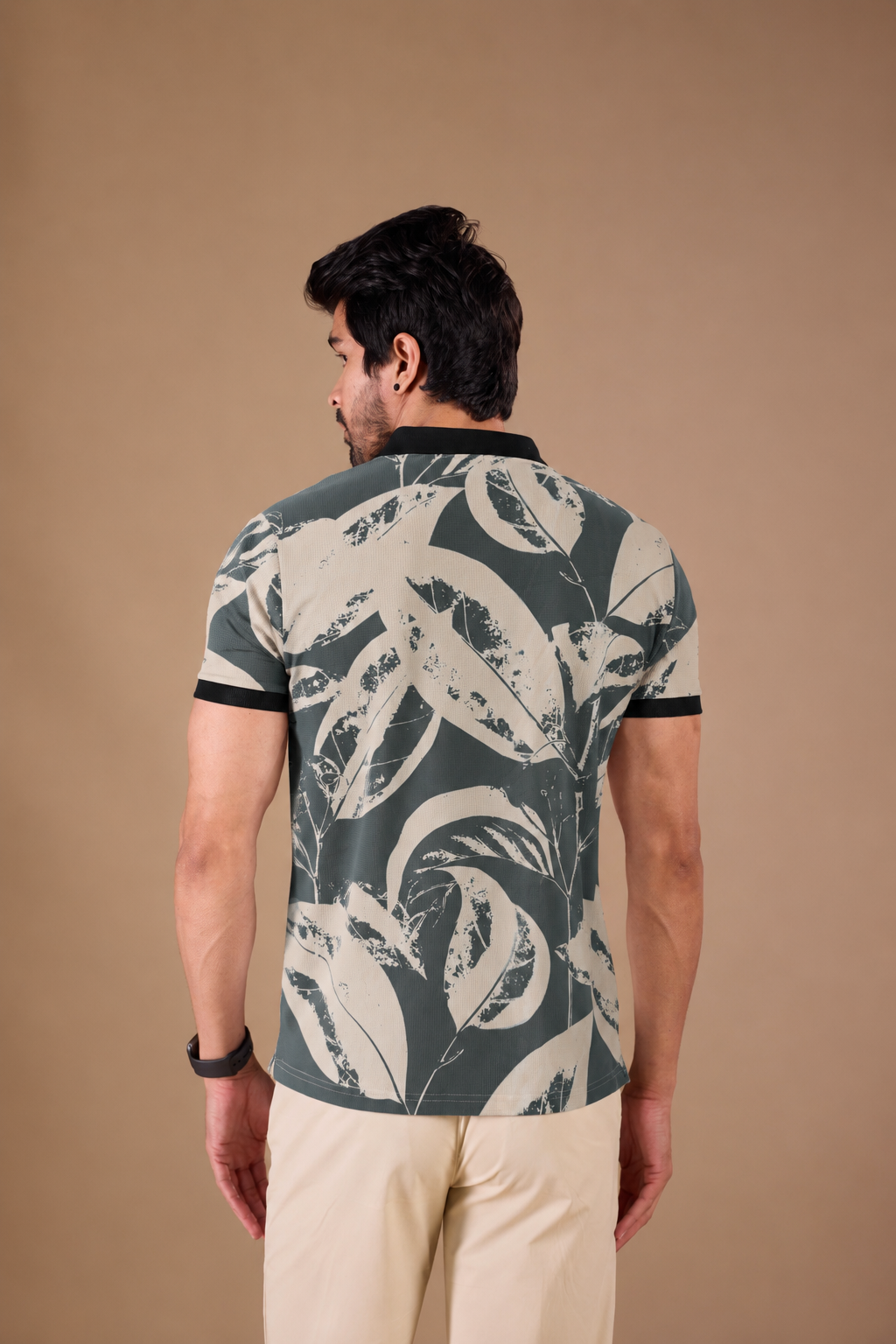 TshirtsBuddy Mens Rustic Distressed White Leaf Print Polo Tshirt