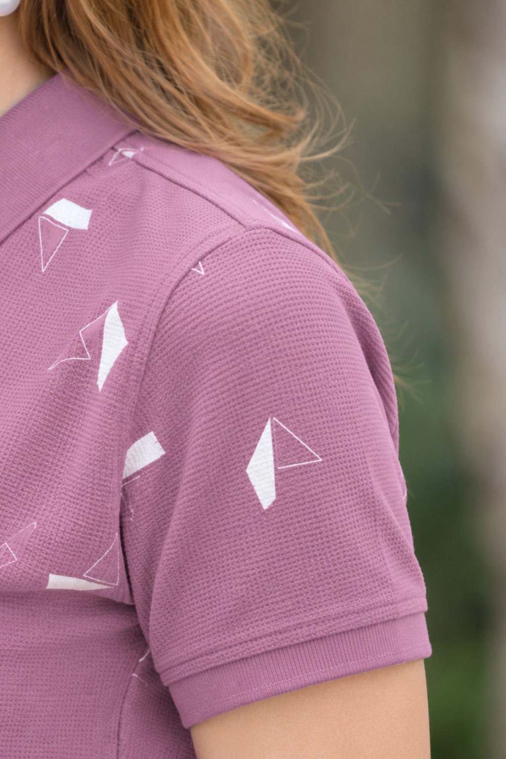 Women lavender Geometric Printed Polo T-Shirt