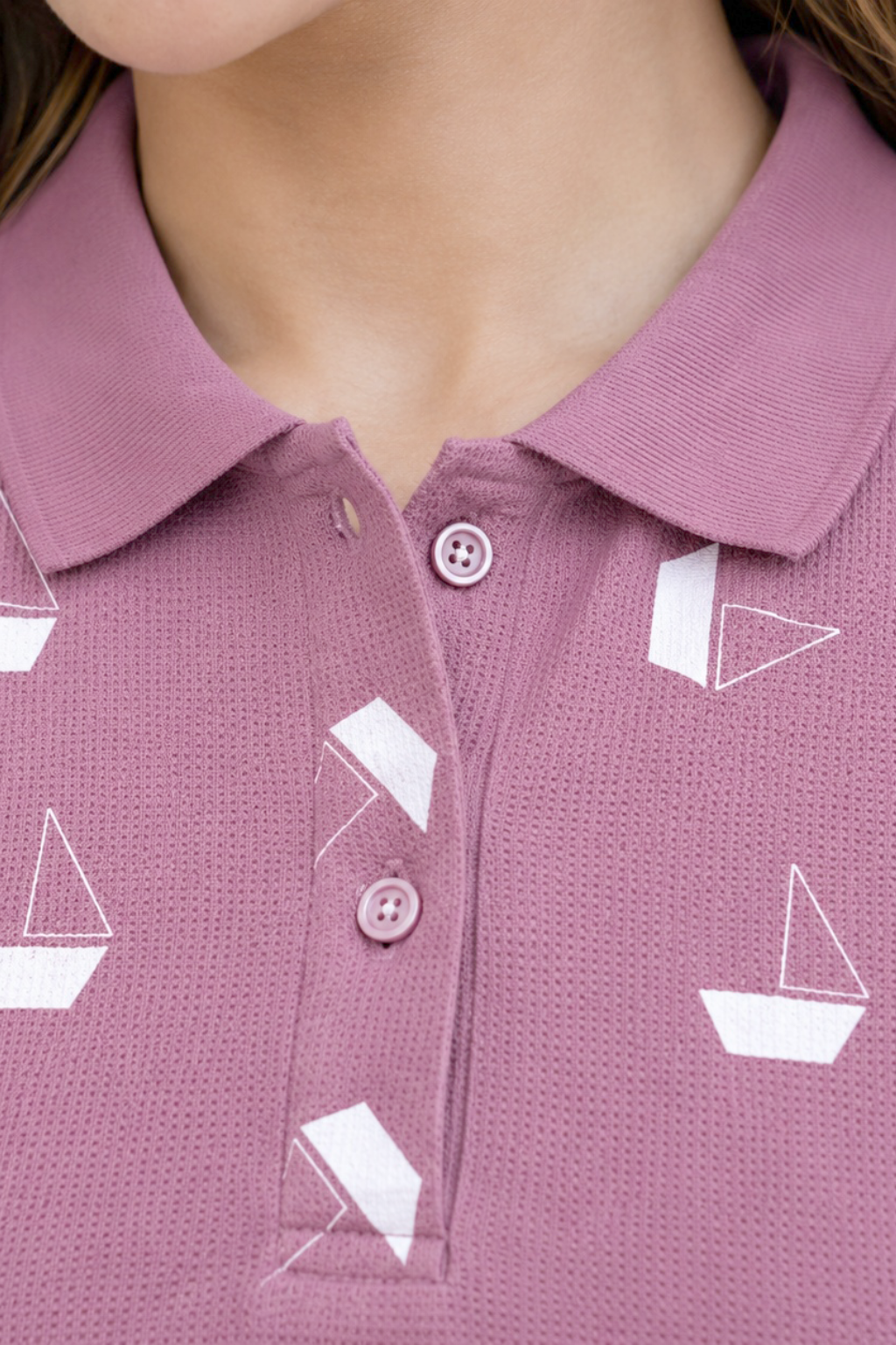 Women lavender Geometric Printed Polo T-Shirt