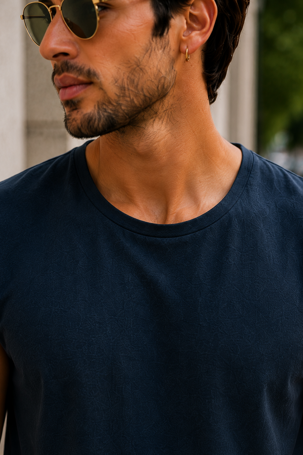 Men’s Navy Blue Sleeveless Tank Top with White Shorts