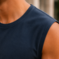 Men’s Navy Blue Sleeveless Tank Top with White Shorts