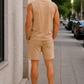 Men’s Beige Sleeveless Tank Top with Matching Shorts