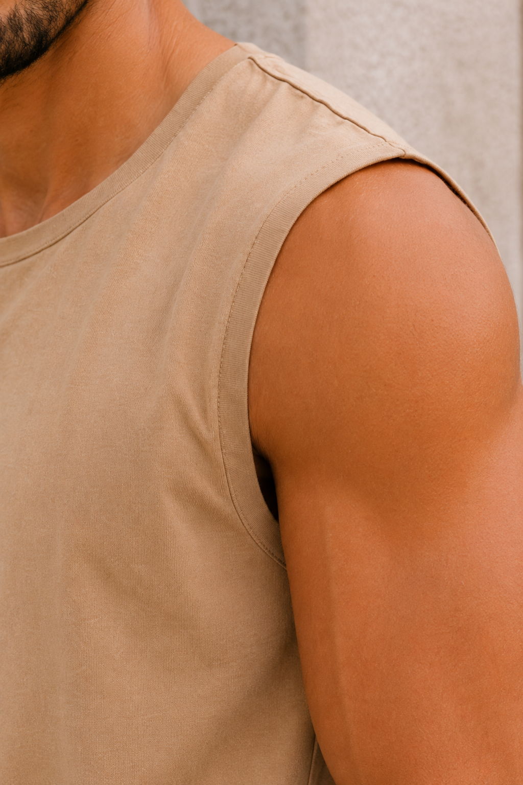 Men’s Beige Sleeveless Tank Top with Matching Shorts