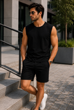 Men’s Black Sleeveless Tank Top with Matching Shorts