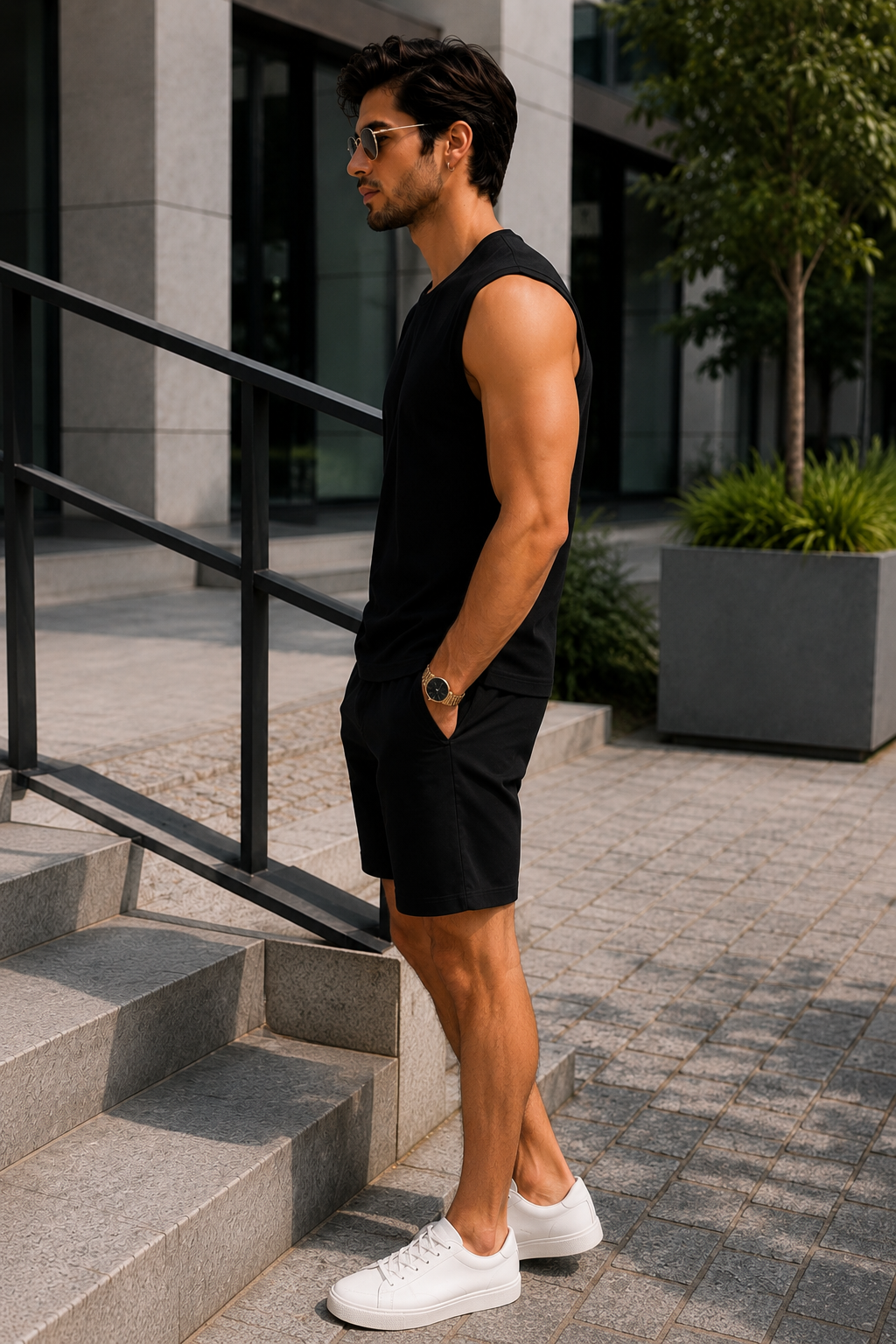 Men’s Black Sleeveless Tank Top with Matching Shorts