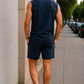 Men’s Navy Blue Sleeveless Tank Top with Matching Shorts