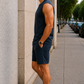 Men’s Navy Blue Sleeveless Tank Top with Matching Shorts