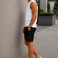Men’s White Sleeveless Tank Top with Black Shorts