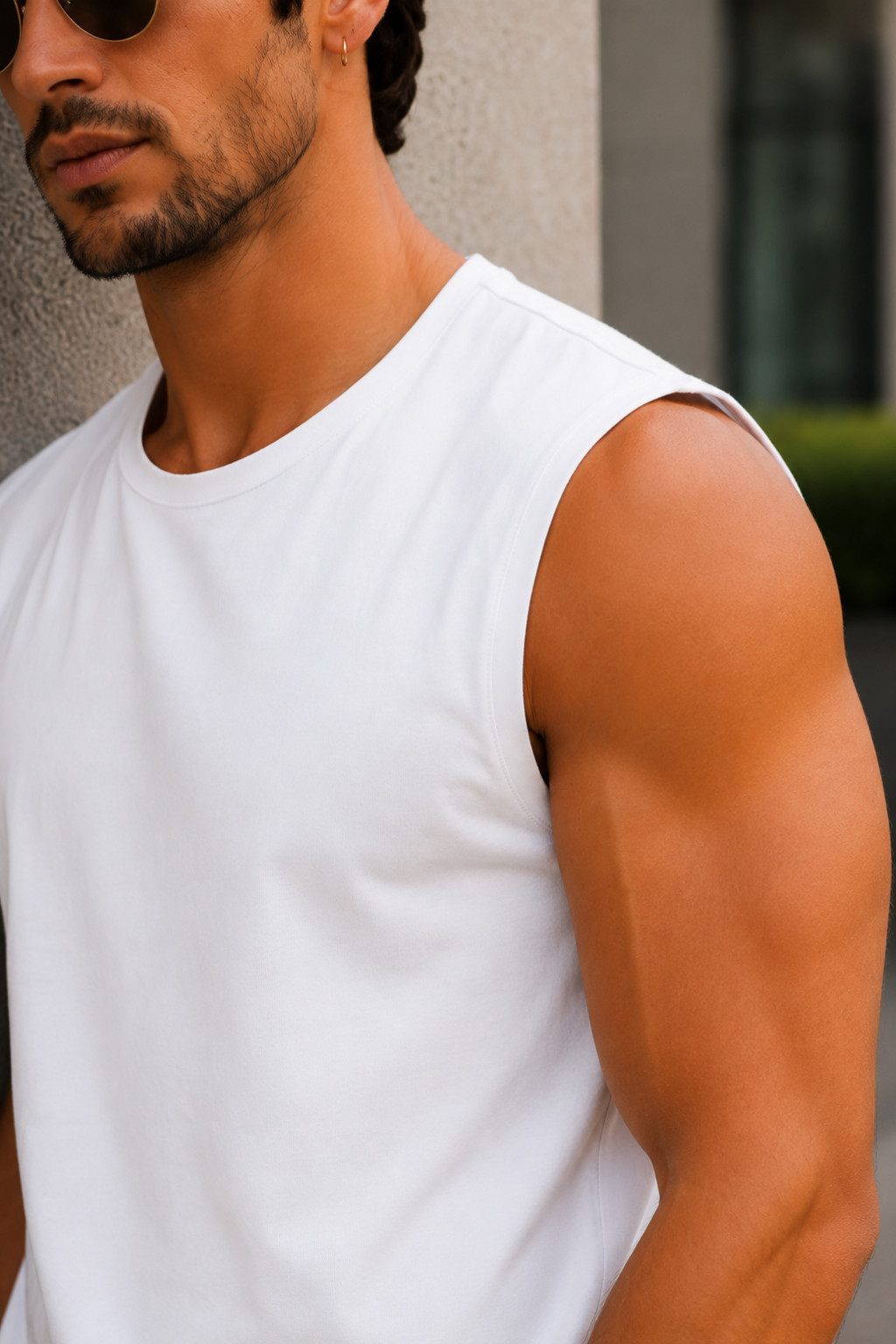 Men’s White Sleeveless Tank Top with Black Shorts