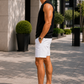Men’s Black Sleeveless Tank Top with White Shorts