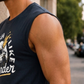 Men’s Navy Blue Graphic Sleeveless Tank Top with White Shorts